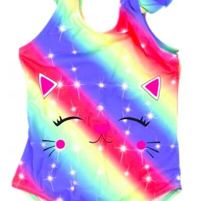 Dievčenské jednodielne plavky s volánikmi - Noviti, Mačička, dúhové