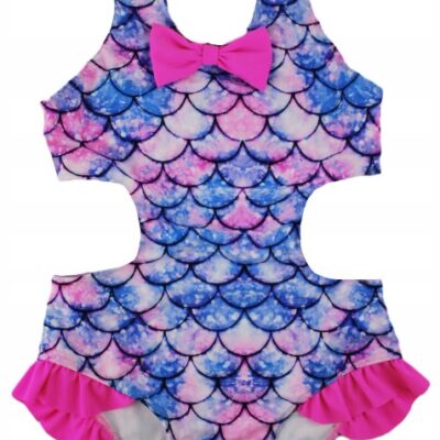 Dievčenské jednodielne plavky s volánikmi - Noviti, Mašlička, modro/ružové, veľ. 116/122