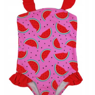 Dievčenské jednodielne plavky s volánikmi - Noviti, Melón, ružové, veľ. 116/122