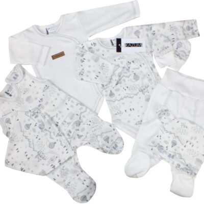 Dojčenská súprava do pôrodnice 7D, bavlna Kazum, Krajina - biela
