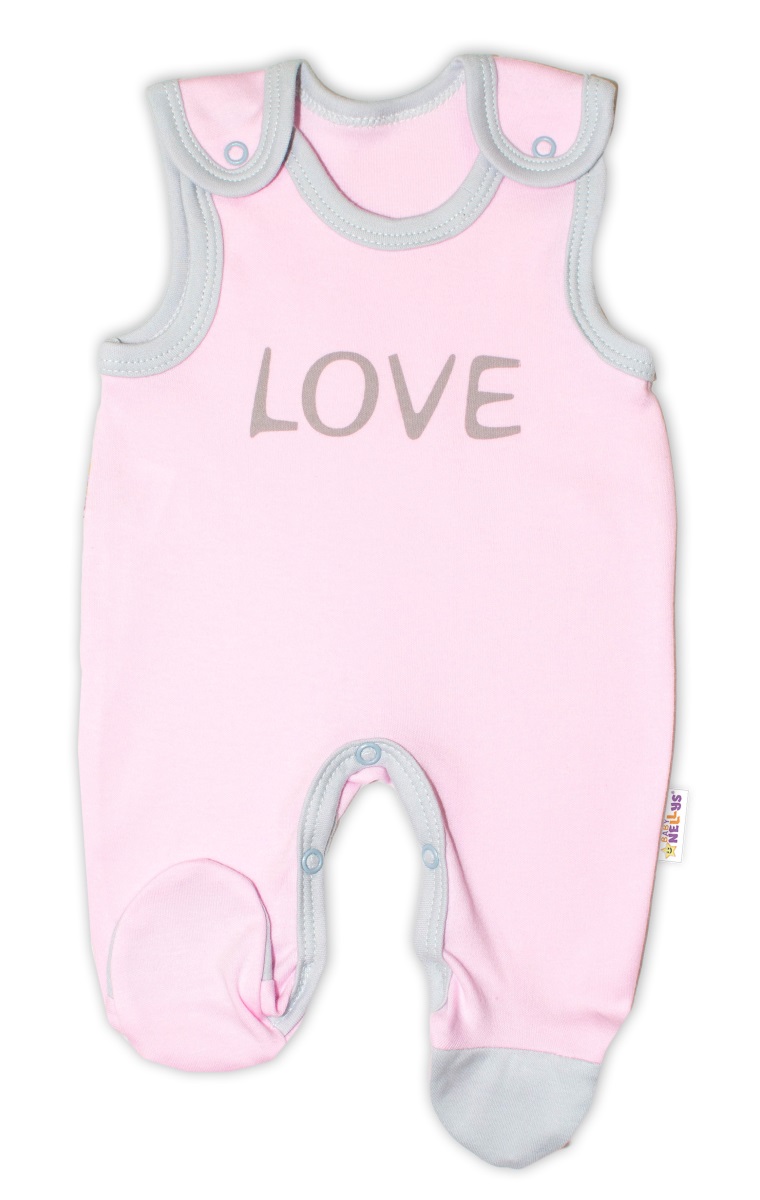 Dojčenské bavlnené dupačky Love - ružové, veľ. 62