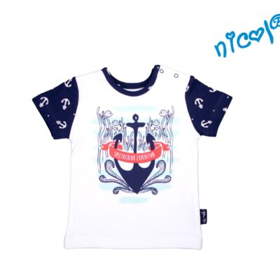 Dojčenské bavlnené tričko Nicol, Sailor - krátky rukáv, biele, vel. 56