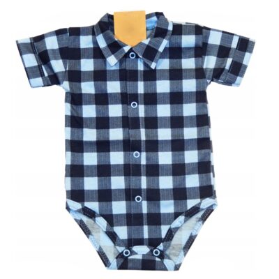 Dojčenské body, košeľa kr. rukáv zapínanie uprostred Kárko, modrá/čierna