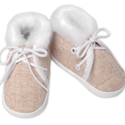 Dojčenské capáčky/topánočky na šnurovanie s kožúškom, Baby Nellys, bežové
