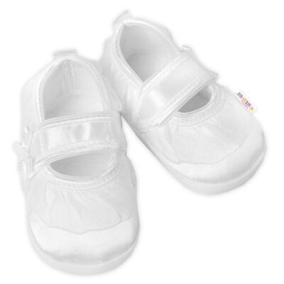 Dojčenské capáčky/topánočky s čipkou a mašľou, Baby Nellys, biele, veľ. 68/74, 12,5cm