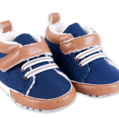 Dojčenské capačky/topánočky s kožúškom YO !- modré, veľ. 0/6 m