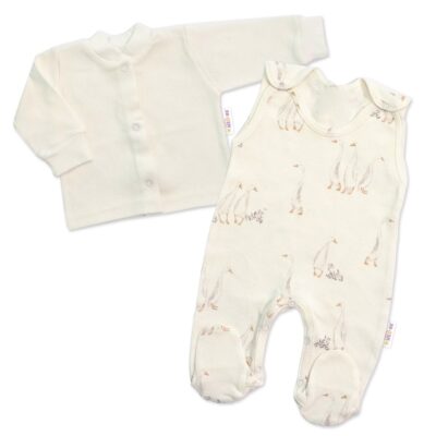 Dojčenské dupačky s košieľkou, bavlna, Husičky, smotanové