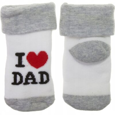 Dojčenské froté bavlnené ponožky I Love Dad, bielo/sivé 80/86