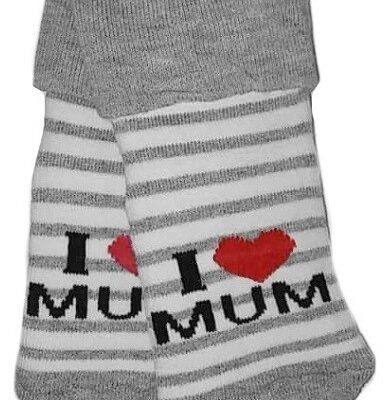 Dojčenské froté bavlnené ponožky I Love Mum, bielo/sivé prúžok, veľ. 80/86