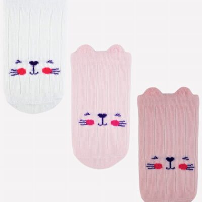 Dojčenské ponožky, 3 páry - Noviti - Mačička, biela/ružová/losos