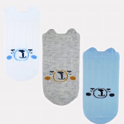 Dojčenské ponožky, 3 páry - Noviti - Medvedík, biela/modrá/sivá, veľ. 6-12 m