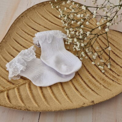 Dojčenské ponožky s čipkovým volánikom bavlna, Z&Z, biele, veľ. 6-12 m