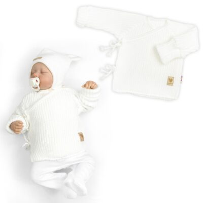 Dojčenský svetrík, rastúci, na zaväzovanie na boku - biely, 62/68