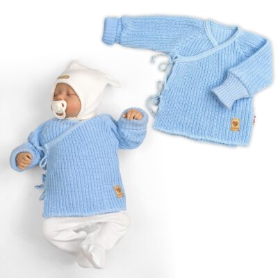 Dojčenský svetrík, rastúci, na zaväzovanie na boku - modrý