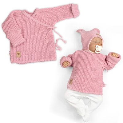 Dojčenský svetrík, rastúci, na zaväzovanie na boku - rúžový, veľ. 62/68