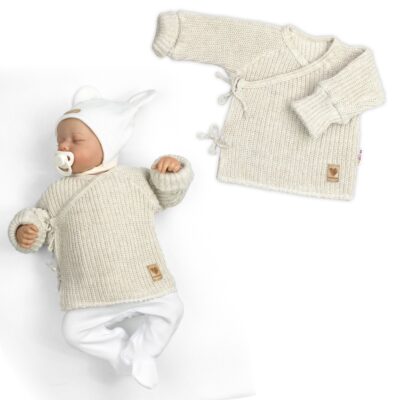 Dojčenský svetrík, rastúci, na zaväzovanie na boku - sv. béžová, písková