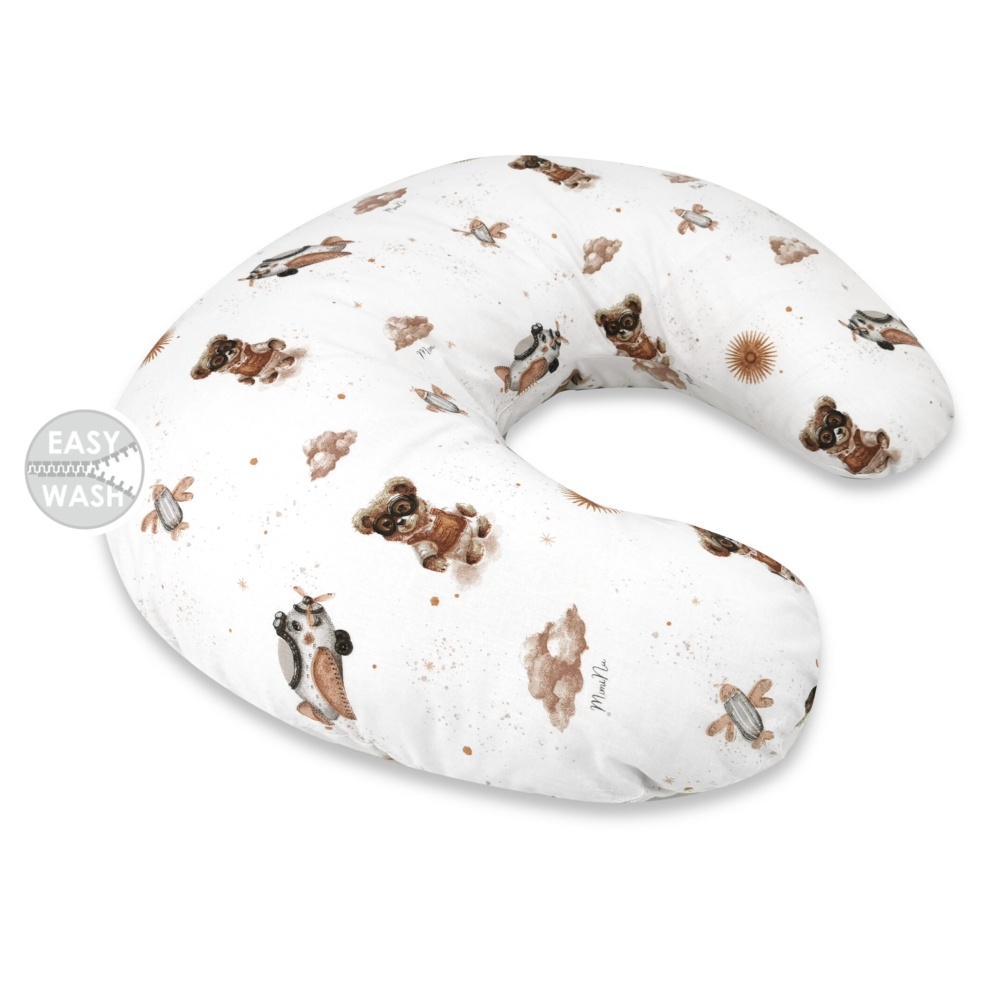 Dojčiace vankúš/podkova, bavlna, Méďa pilot - biela, béžová