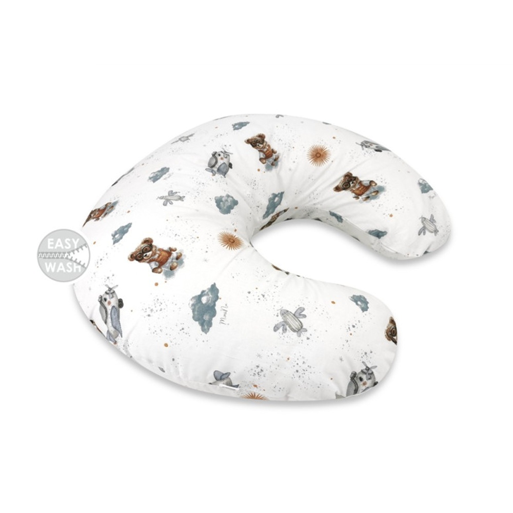 Dojčiace vankúš/podkova, bavlna, Méďa pilot - biela, modrá