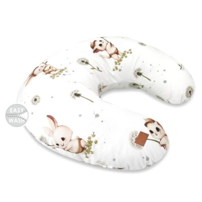 Dojčiace vankúš/podkova, LUX SOFT, bavlna, Kocúrik a púpava - biely