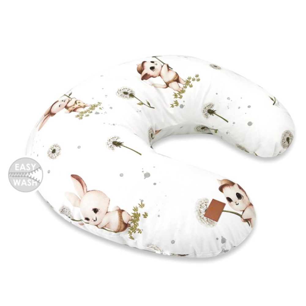 Dojčiace vankúš/podkova, LUX SOFT, bavlna, Kocúrik a púpava - biely