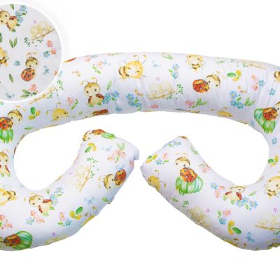 Dojčiace vankúš/relax. poduška MAXI, Včielky a Lienky, biela