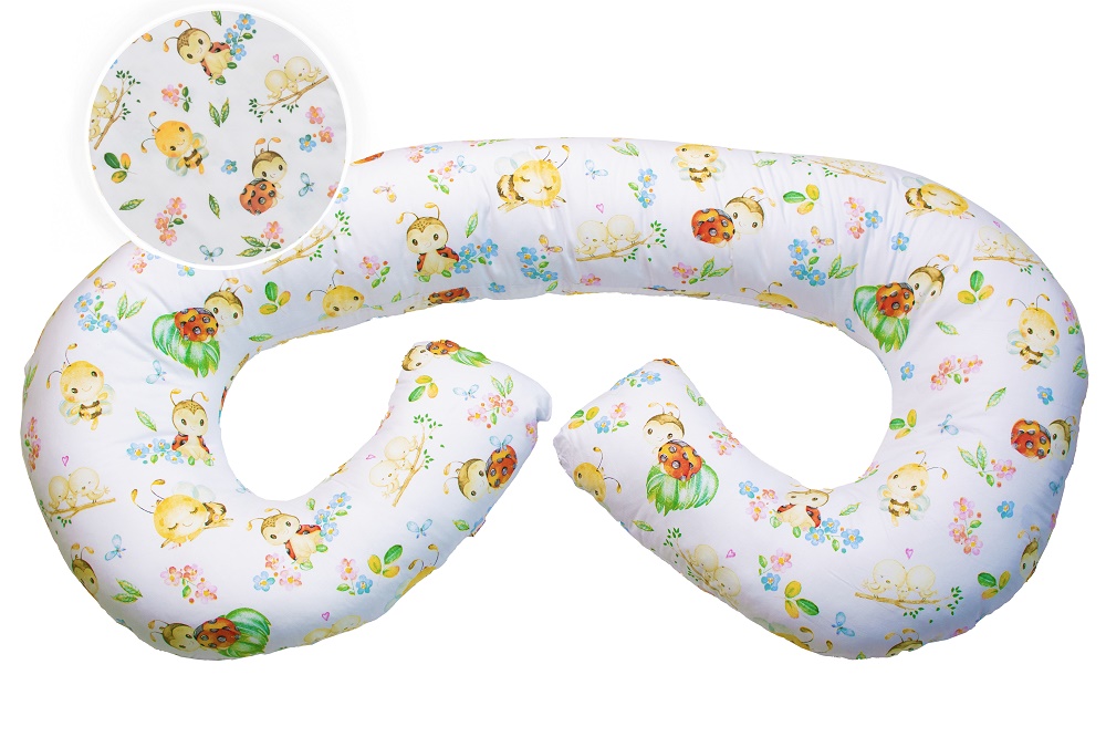 Dojčiace vankúš/relax. poduška MAXI, Včielky a Lienky, biela