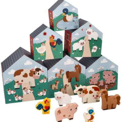 Domčeky/pyramídy so 6 drevenými zvieratkami, Farma
