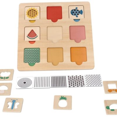 Drevená aktívna vkladačka/puzzle so vzormi, prírodná