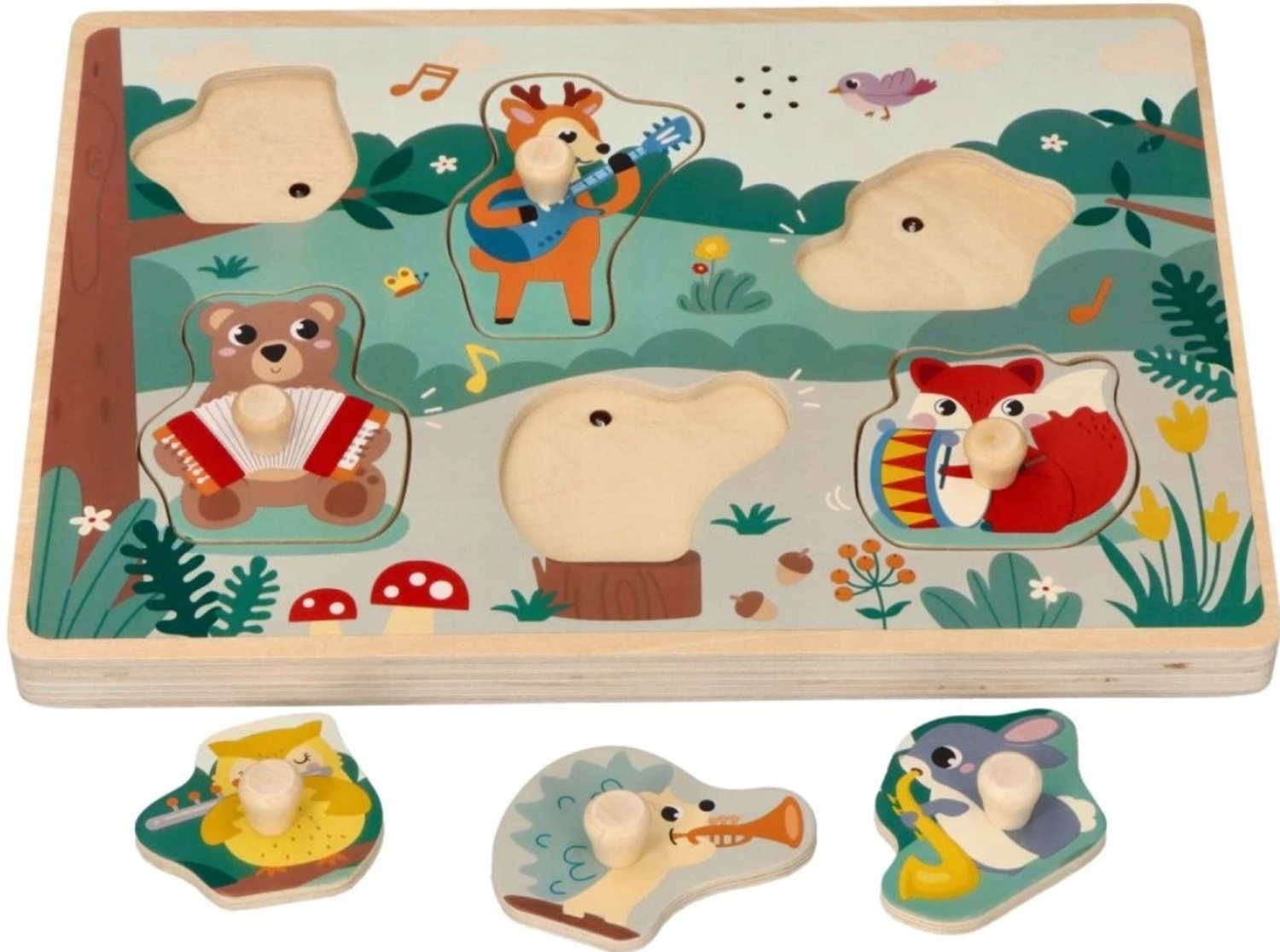Drevená aktívna vkladačka so zvukmi, Lesné zvieratká, prírodné