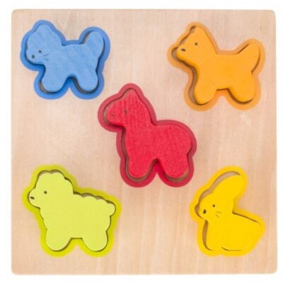 Drevená edukačná vkladačka GOKI - Zvieratká, 5 ks