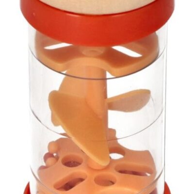 Drevená hrkálka / dažďová sprcha s guličkami, Sliepočka - oranžová