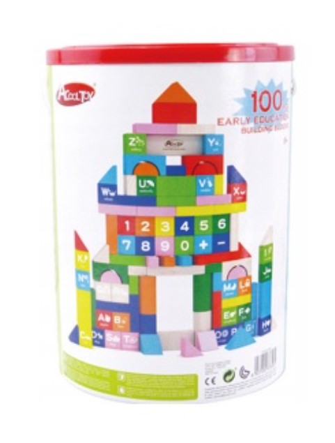 Drevené kocky vo vedierku (číslica, 100ks)