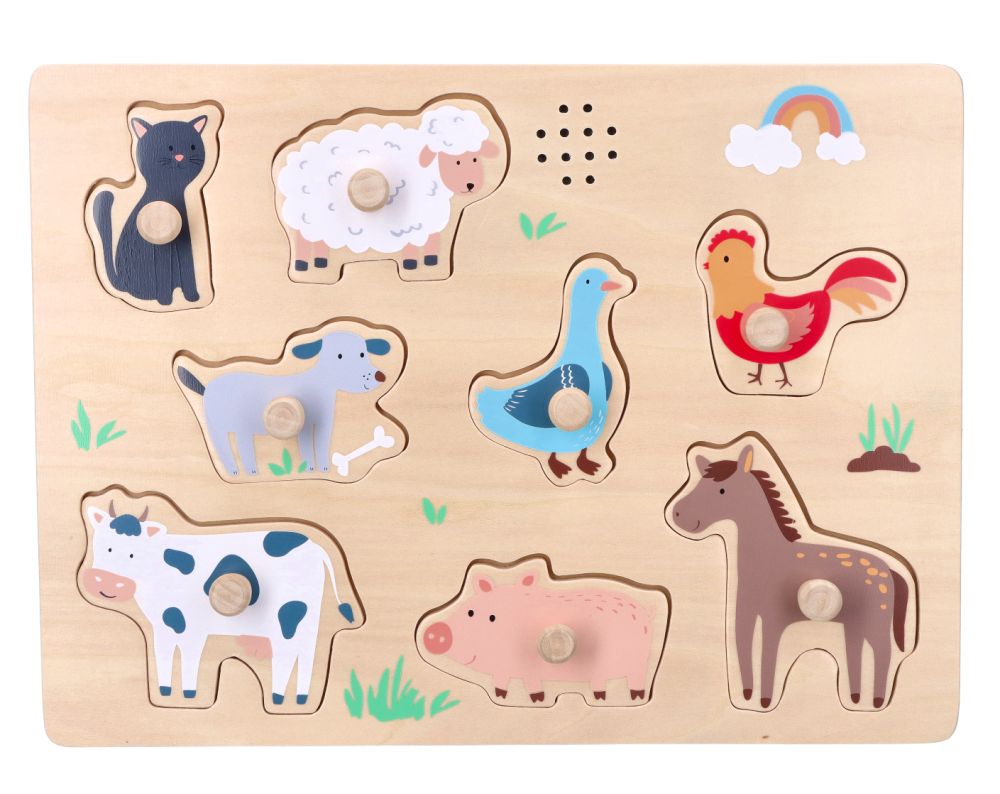 Drevené zábavné vkladacie puzzle so zvukom, Farma 3D