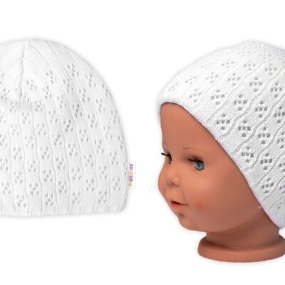 Dvojvrstvová ažúrková čiapka, bavlna, Baby Nellys - biela, veľ. 92/98
