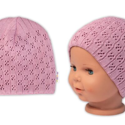 Dvojvrstvová ažúrková čiapka, bavlna, Baby Nellys - púdrová, veľ. 104/110