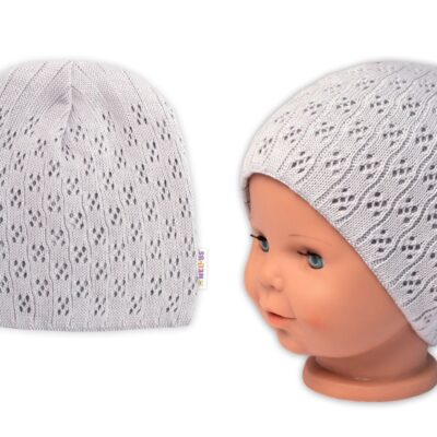 Dvojvrstvová ažúrková čiapka, bavlna, Baby Nellys - sivá, veľ. 92/98