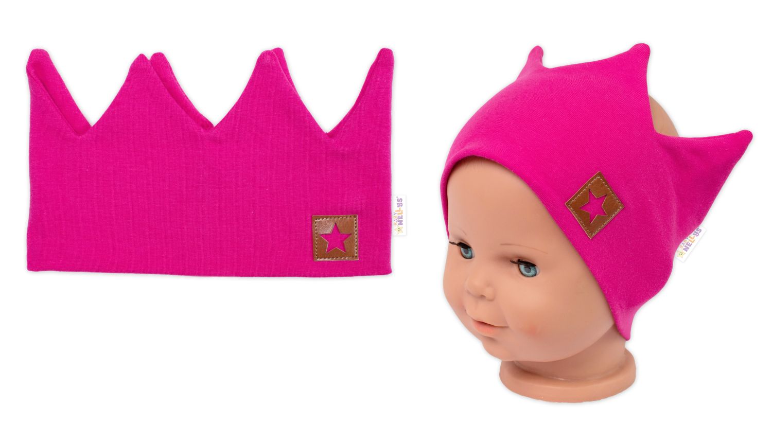 Dvojvrstvová čelenka, Baby Nellys Hand Made, bavlna, Korunka STAR - malinová, 104/116