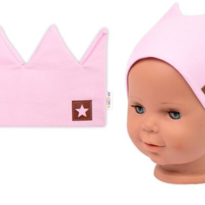 Dvojvrstvová čelenka, Baby Nellys Hand Made, bavlna, Korunka STAR - sv. růžová, 80/98