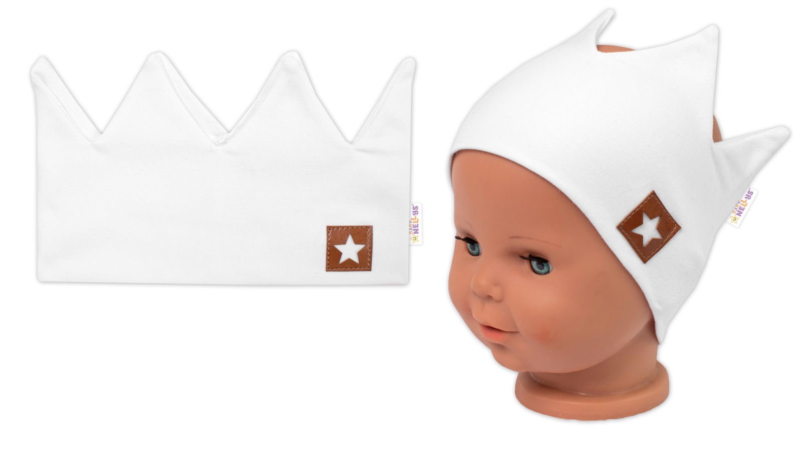 Dvojvrstvová čelenka, Hand Made, bavlna, Korunka STAR - biela, 104/116