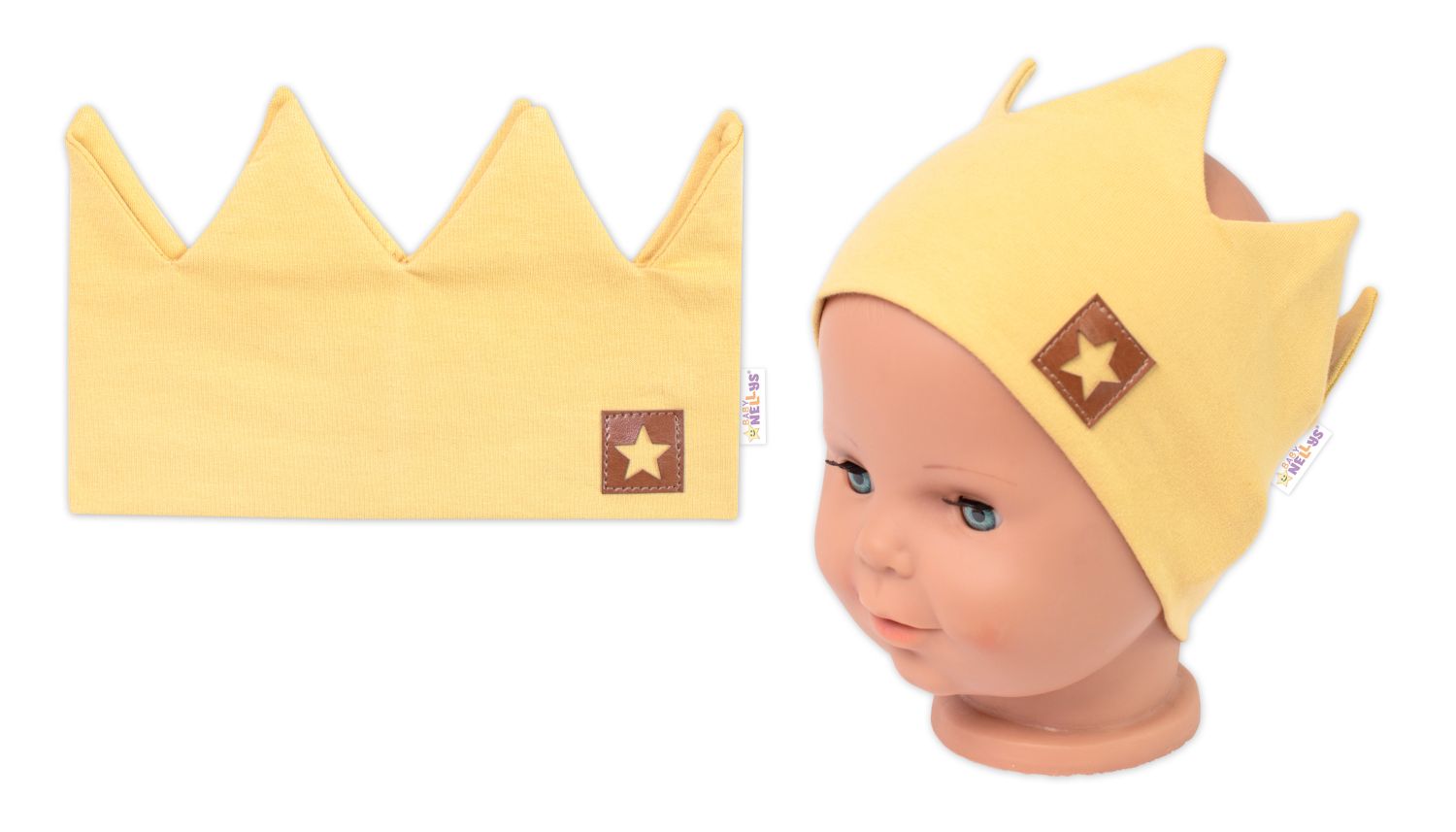 Dvojvrstvová čelenka, Hand Made, bavlna, Korunka STAR - horčicová, 104/116