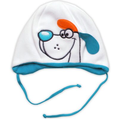 Dvojvrstvová fleecová čiapka na zaväzovanie Psík, biela, roz. 44