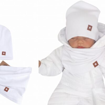 Dvojvrstvová rebrovaná čiapočka + nákrčník, biela, veľ. 68/74