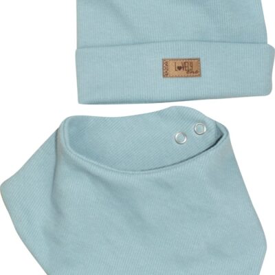 Dvojvrstvová rebrovaná čiapočka s uškami + šatka, Lovely One, morská modrá