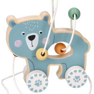 Edukačná drevená hračka ťahacia s labyrintom - Medvedík, Adam Toys