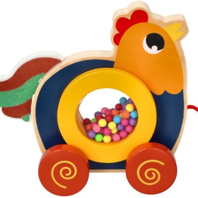 Edukačná drevená ťahacia hračka - Kúhút s farebnými guličkami