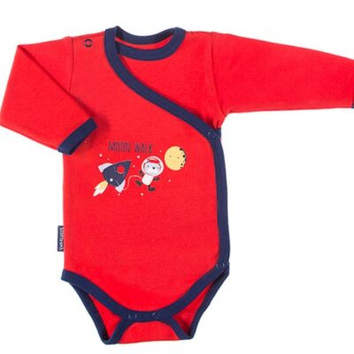 EEVI Dojčenské body dl. rukáv, zapínanie bokom Cosmos - červené s potlačou