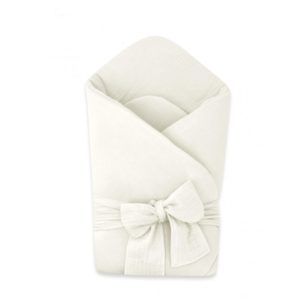 Elegantná mušelínová zavinovačka s viazaním Nature, 75x75 cm, smotanová