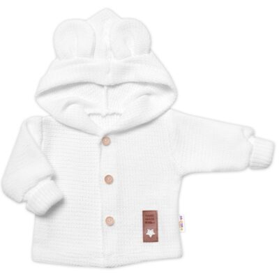 Elegantný pletený svetrík s gombíkmi a kapucňou s uškami Baby Nellys, biely