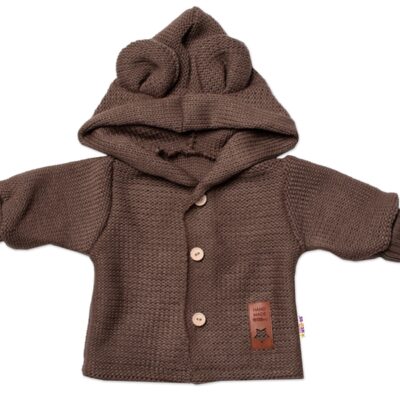 Elegantný pletený svetrík s gombíkmi a kapucňou s uškami Baby Nellys, hnedý, veľ. 80