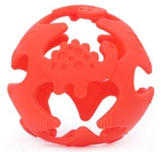 GiliGums: Silikónové hryzátko Loptička Dino (červené)